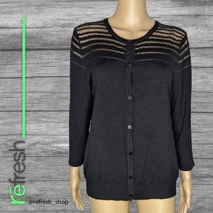 August Silk Black Sheer Stripe Cardigan L
